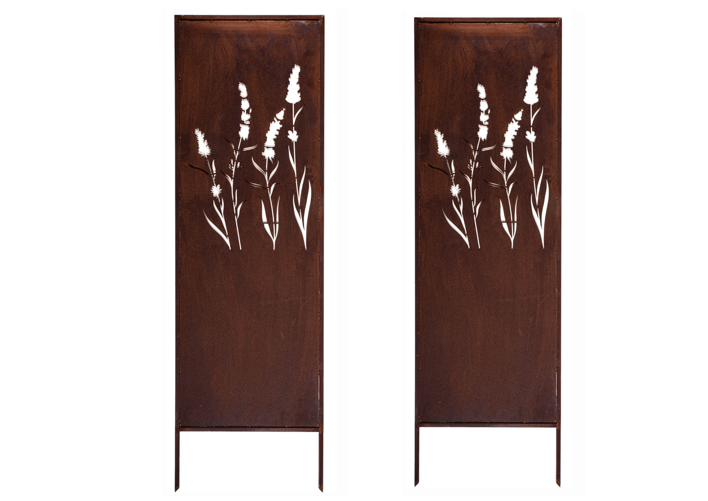 Rustic Metal Garden Screen – Corten Effect Steel Privacy Panel with Four Grasses