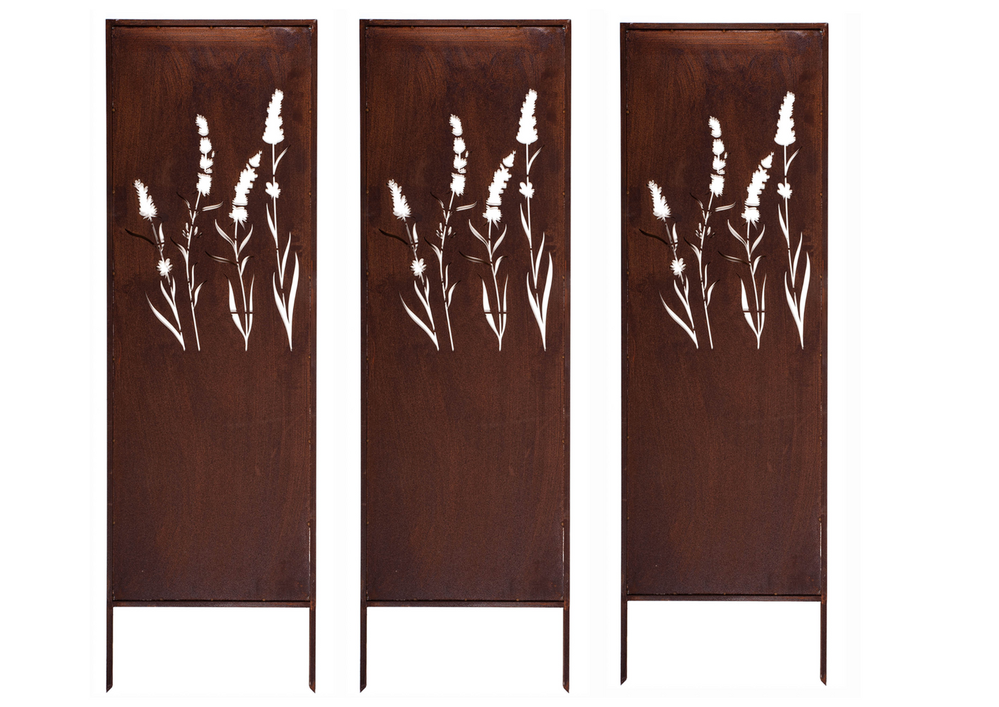 Rustic Metal Garden Screen – Corten Effect Steel Privacy Panel with Four Grasses