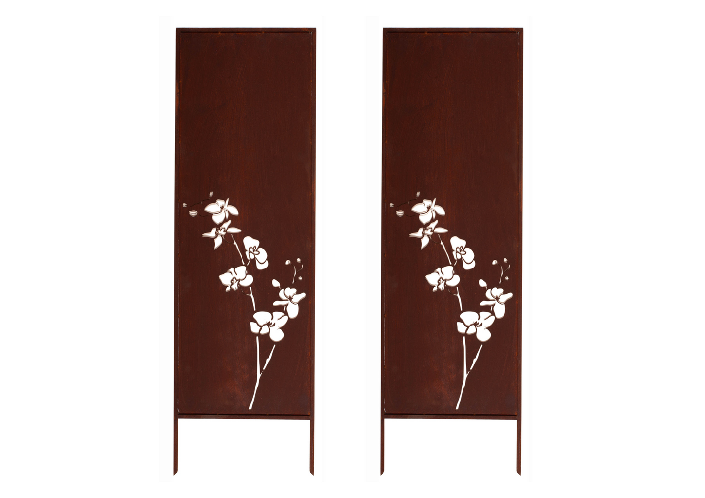 Rustic Metal Garden Screen – Corten Effect Steel Privacy Panel with Orchid Flowers Cutouts