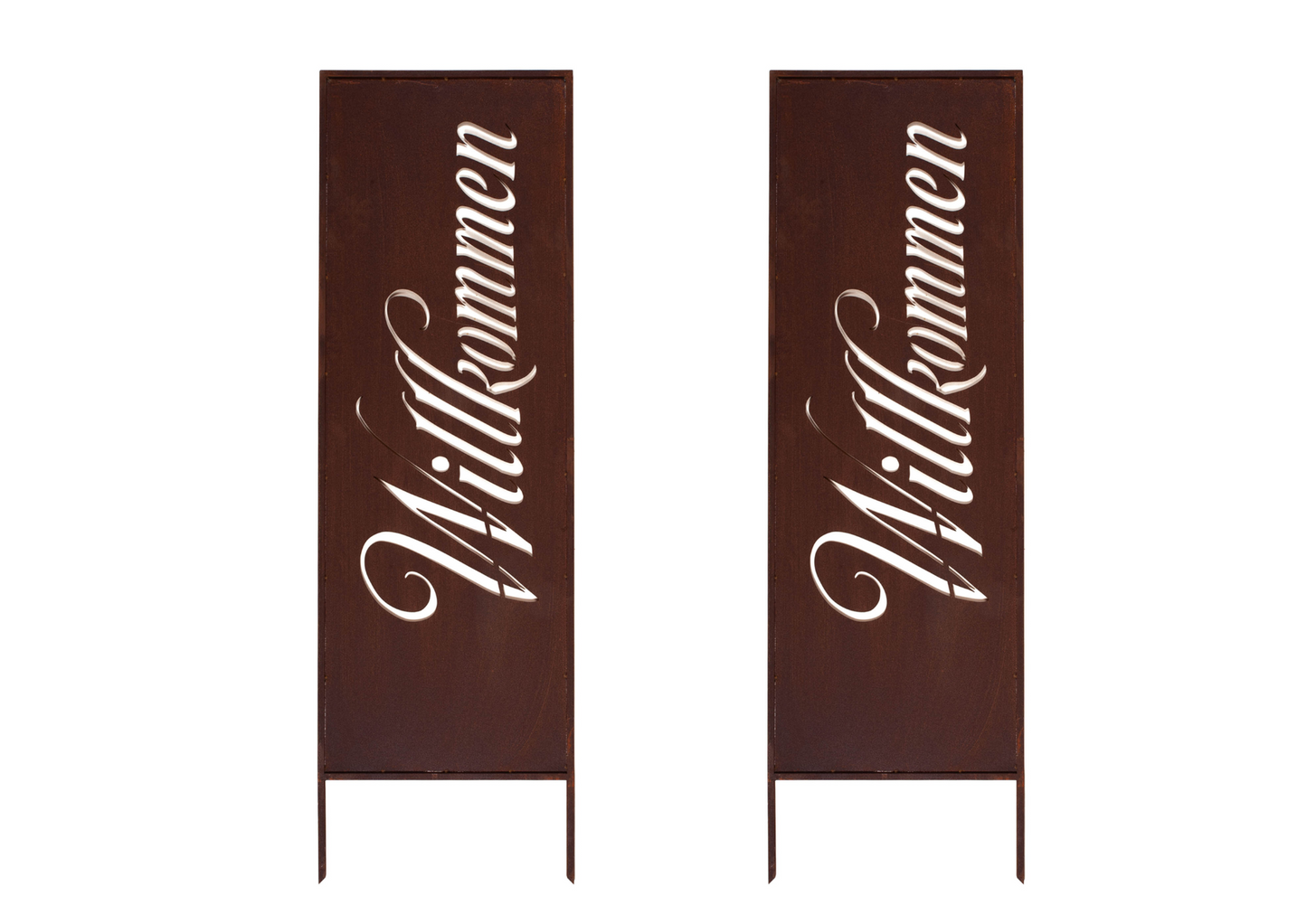 Rustic Metal Garden Screen – Corten Effect Steel Privacy Panel "Willkommen"ver.2