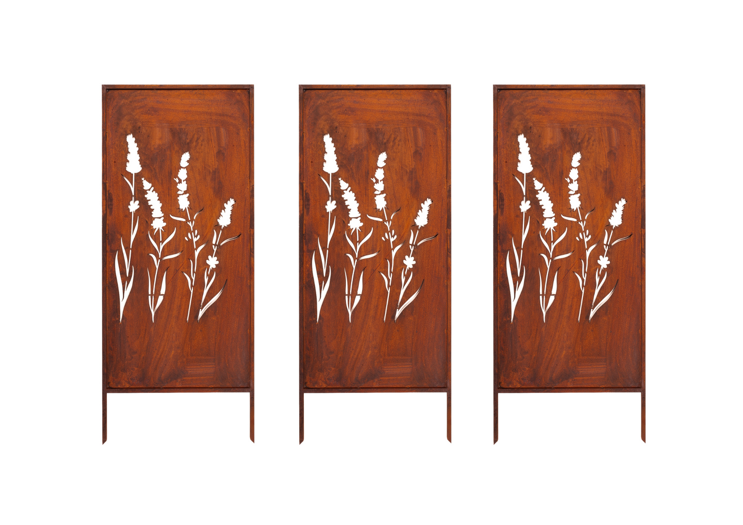 Rustic Metal Garden Screen – Corten Effect Steel Privacy Panel with Four Grasses