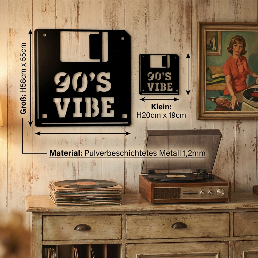 Black Metal Floppy Disk Wall Art – Retro Vintage Games Room Decor, Powder-Coated Steel Sculpture