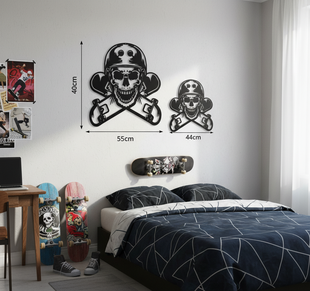 Skull Skater Wall Art – Powder-Coated Steel Skate Decor