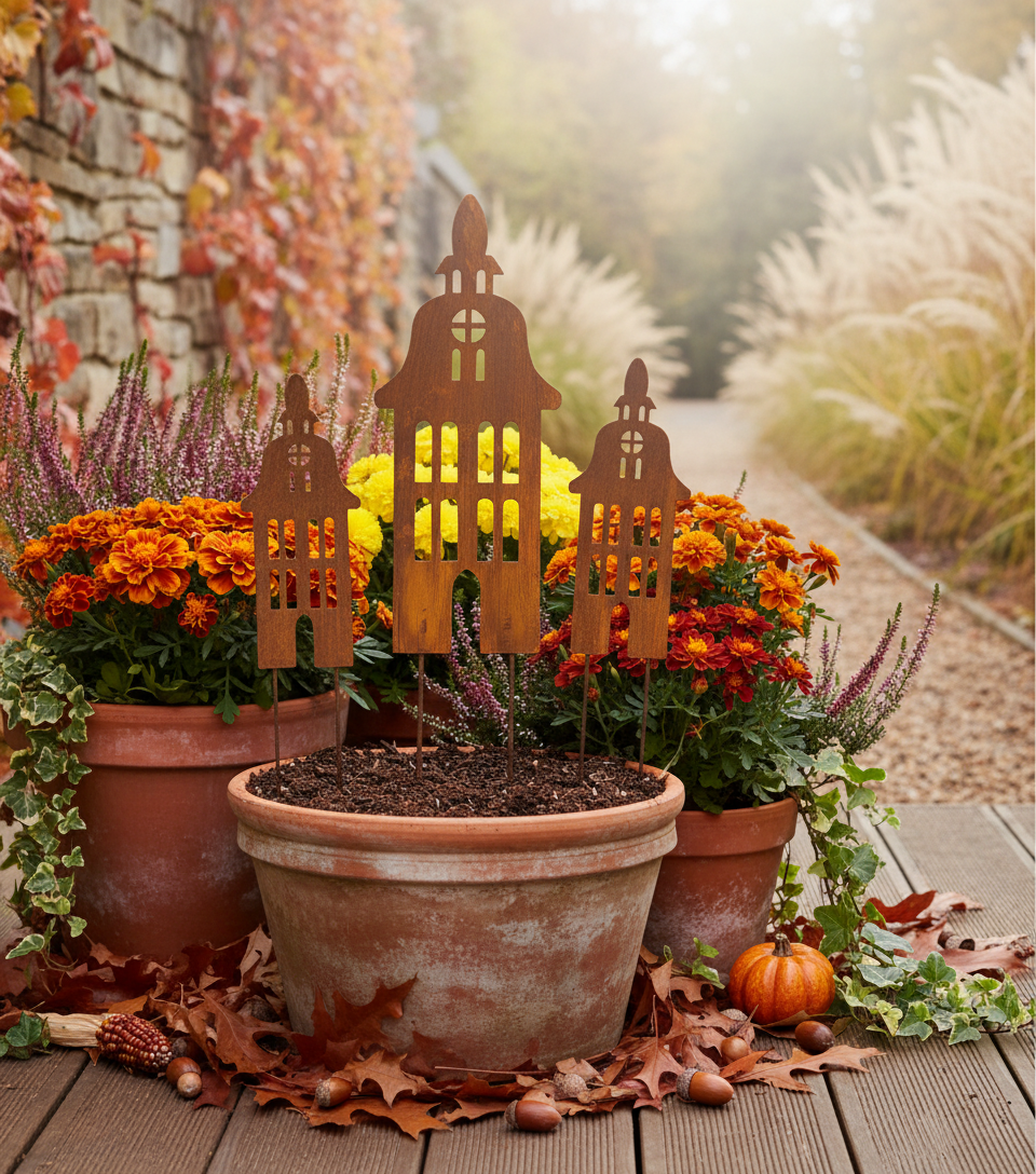 Rustic Metal House Garden Decor – Rusty Steel Bell Tower