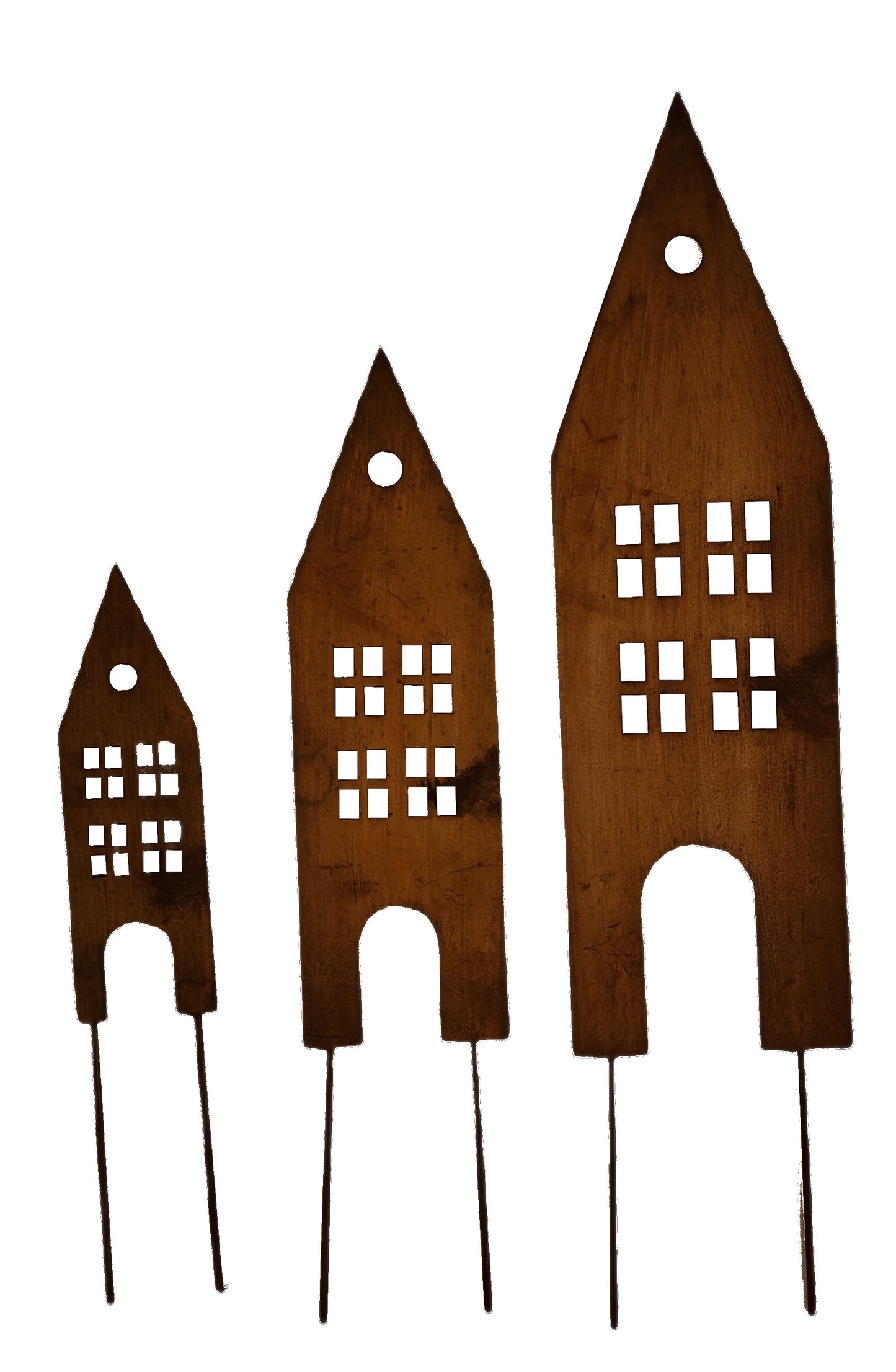 Rustic Steel House Garden Stakes – Weatherproof Metal Art