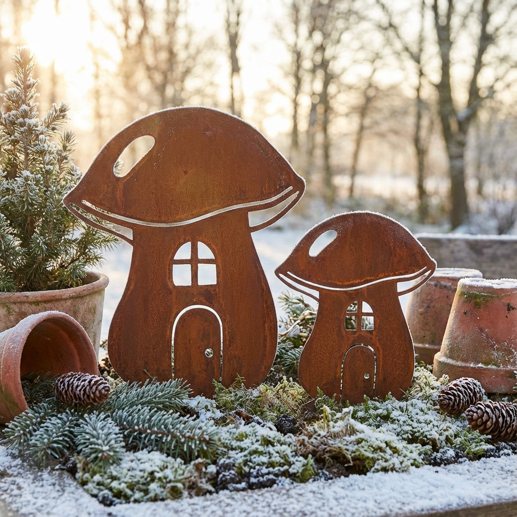 Rustic Metal Mushroom Garden Stake – Corten Steel Outdoor Decor