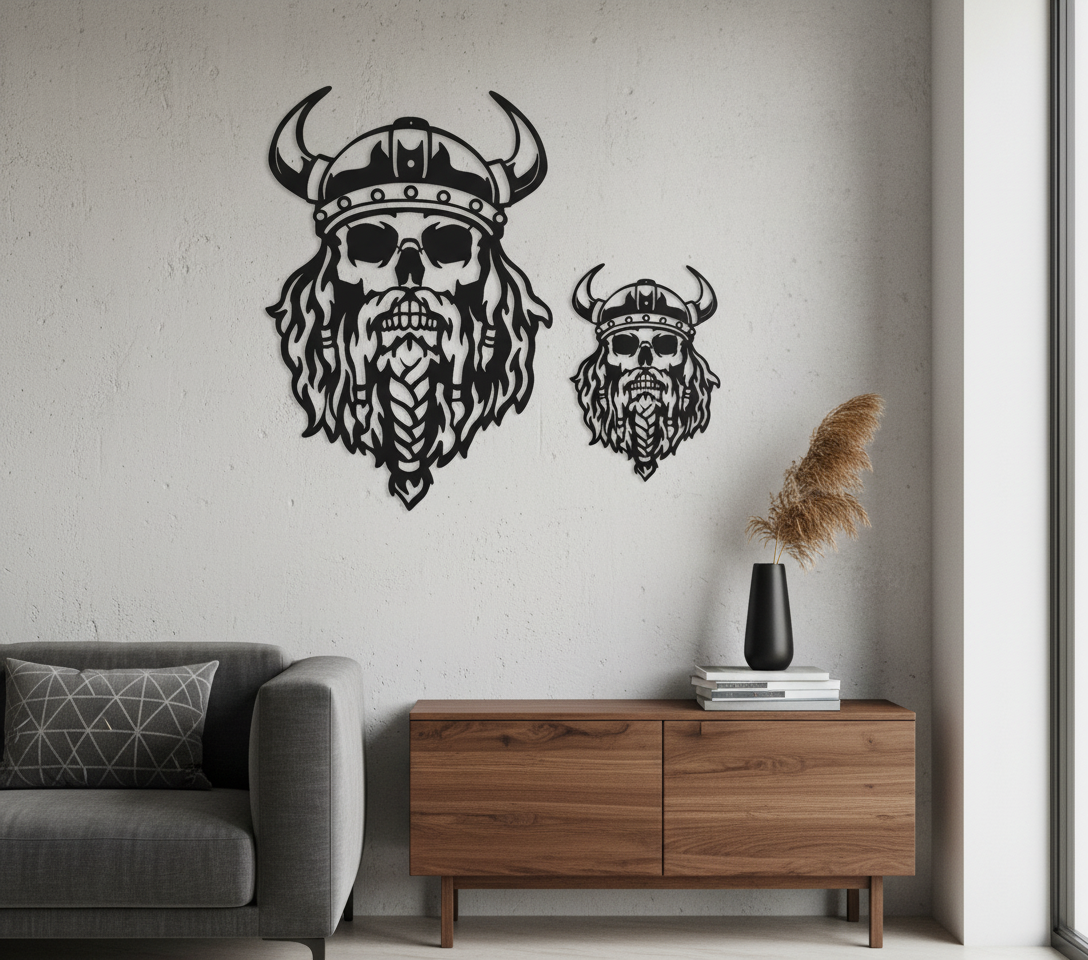 Black Metal Viking Skull Wall Art, Nordic Decor