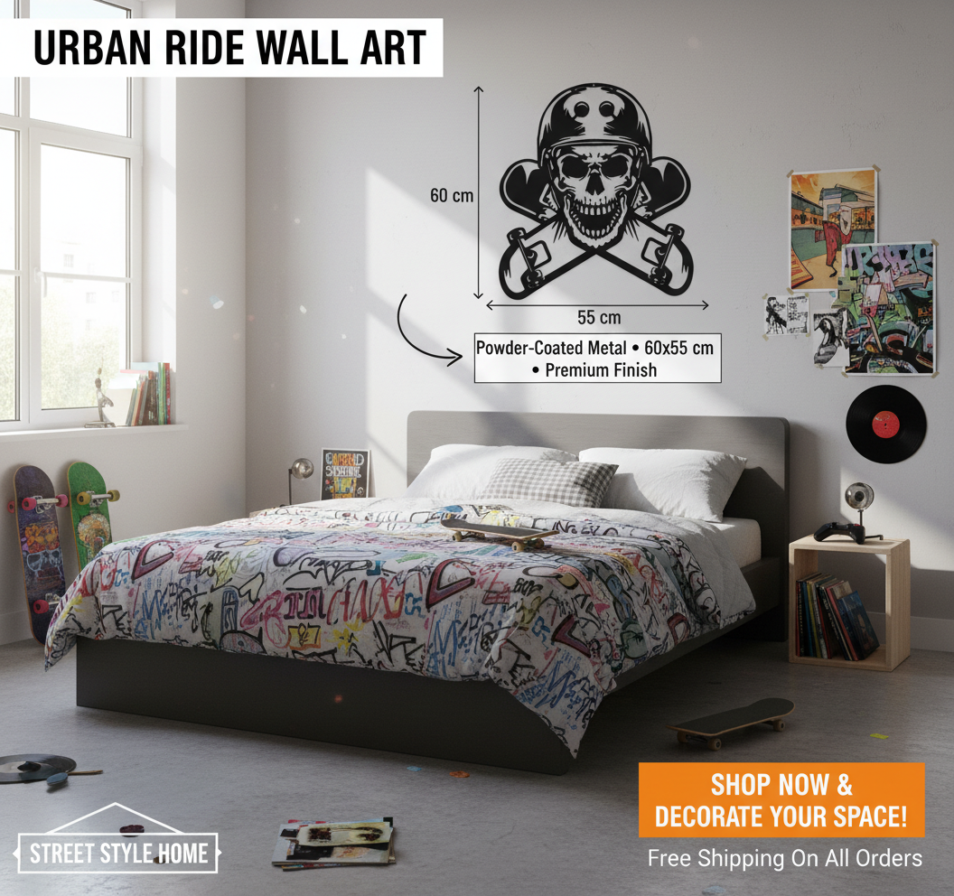 Skull Skater Wall Art – Powder-Coated Steel Skate Decor