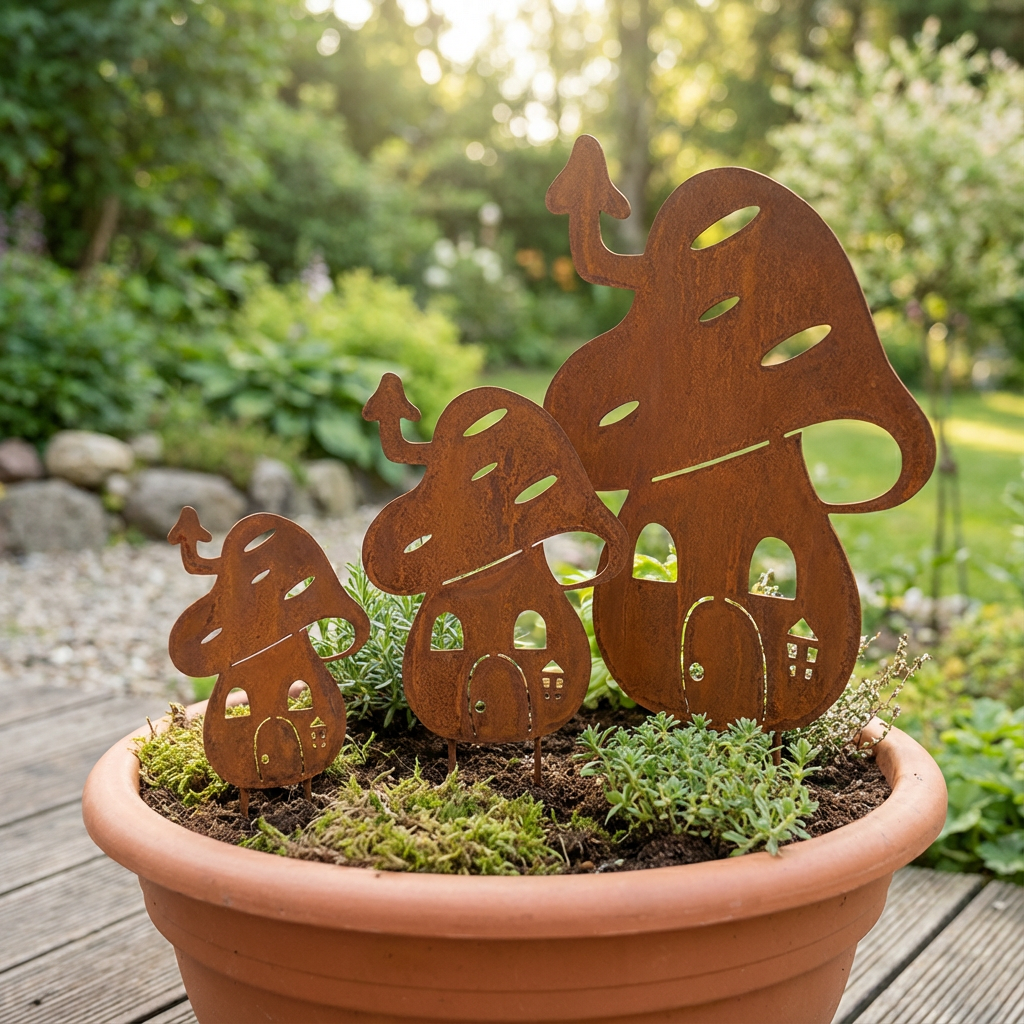 Rustic Metal Mushroom Garden Stake – Corten Steel Outdoor Decor