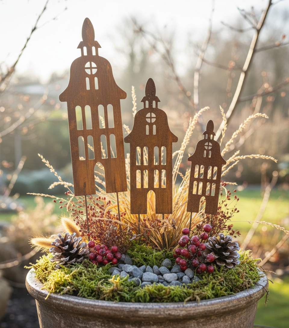 Rustic Metal House Garden Decor – Rusty Steel Bell Tower