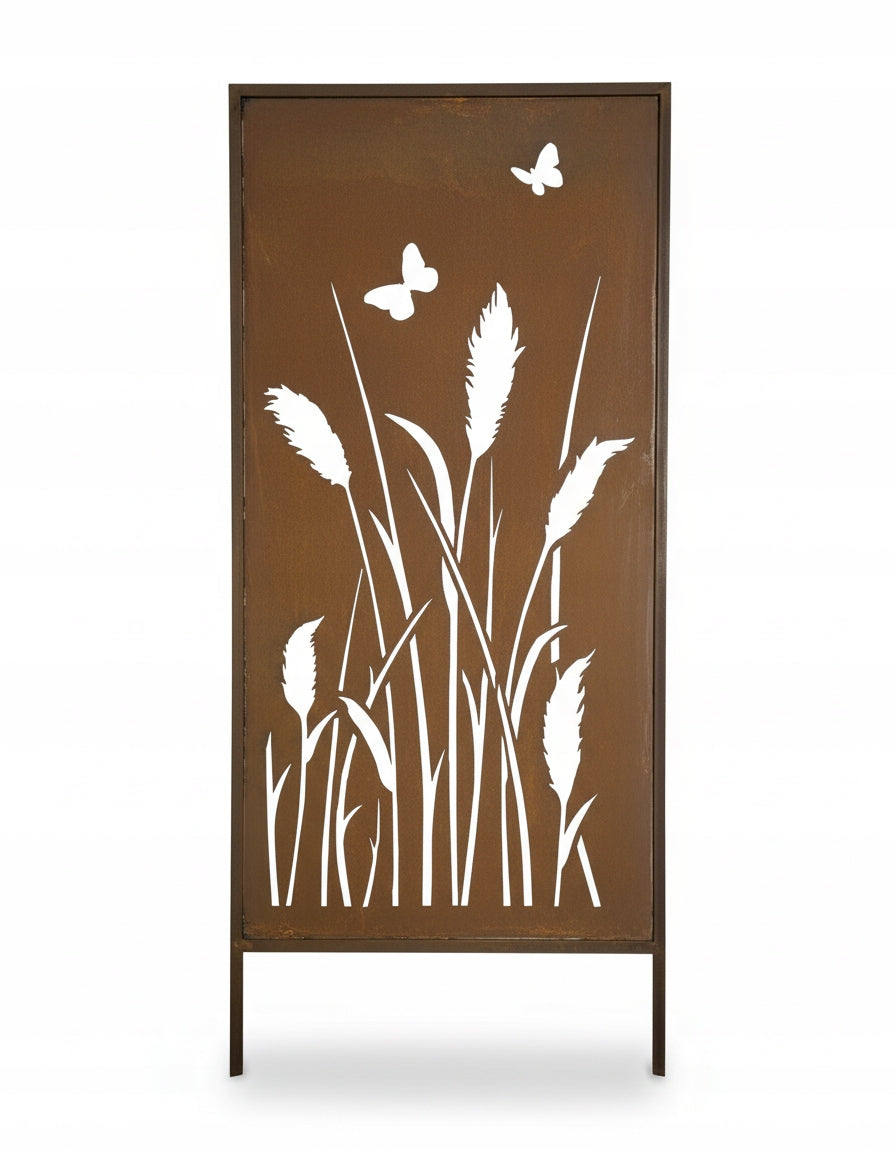 Rustic Metal Garden Screen – Corten Effect Steel Privacy Panel with Wildflower Meadow