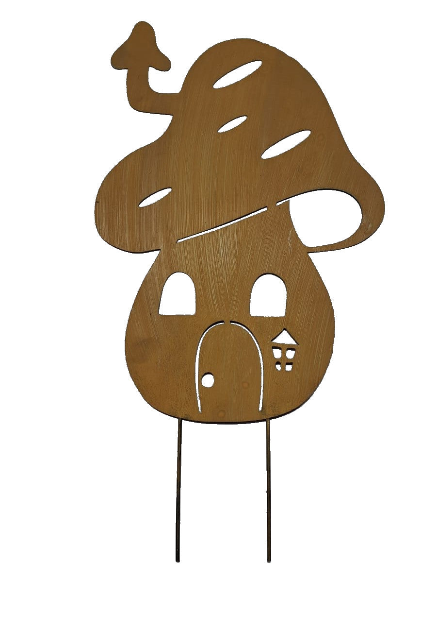 Rustic Metal Mushroom Garden Stake – Corten Steel Outdoor Decor