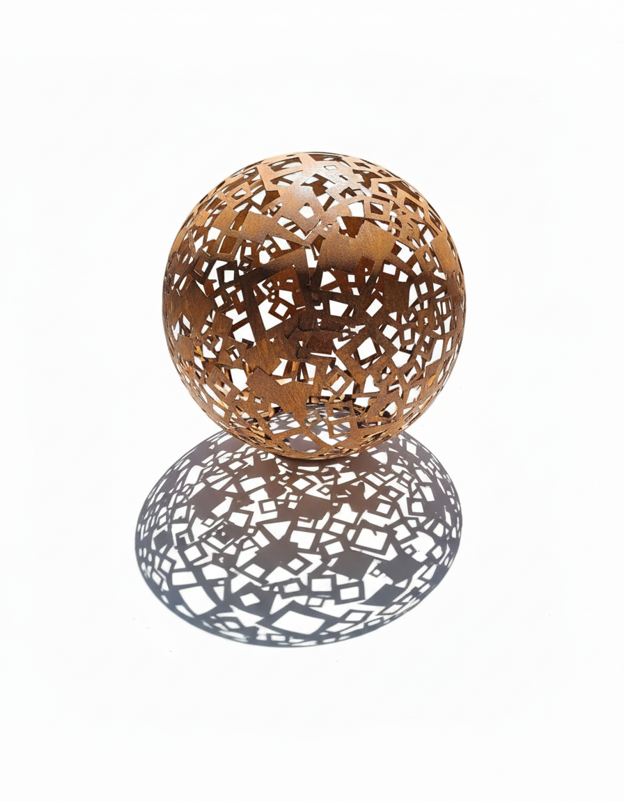 Sphère décorative métallique, carrés ajourés, ornement rustique de jardin/loft