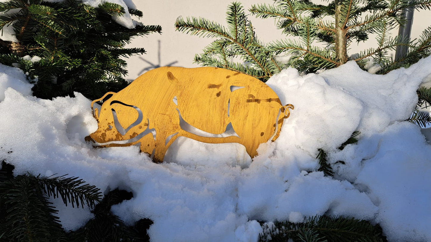 Rustic Metal Pig Garden Stake – Weathered Farmhouse Lawn Art
