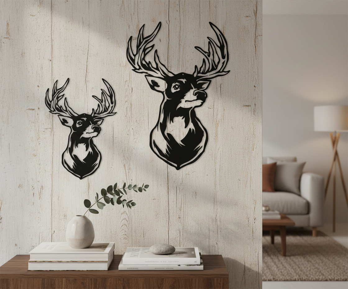 Black Metal Deer Wall Art – Elegant Animal Decoration, Modern Powder-Coated Steel Artwork