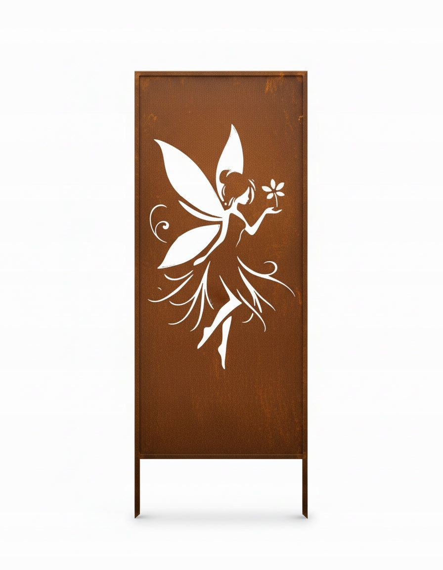 Rusty Steel Fairy Garden Screen – Decorative Metal Privacy Panel for Outdoor & Patio Corten Effect