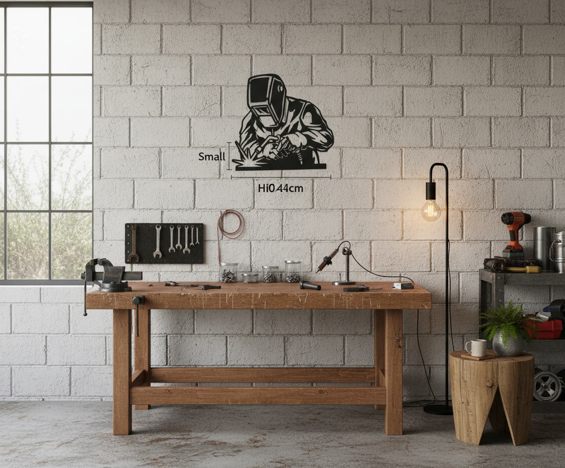 Black Metal Welder Wall Art – Unique Cut-Out Design, Powder-Coated Steel Sculpture, Industrial Home Decor