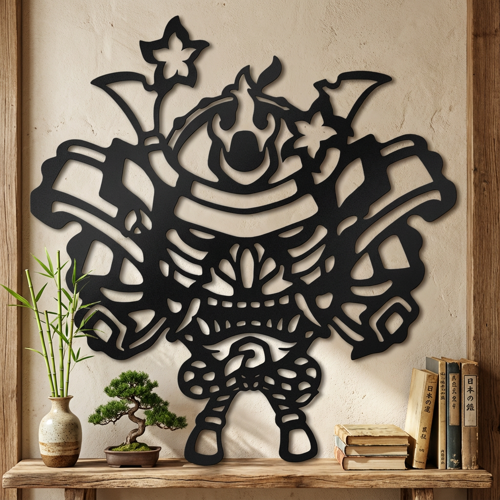 Black Metal Hannya Oni Kabuto Mask – Cut-Out Samurai Wall Art