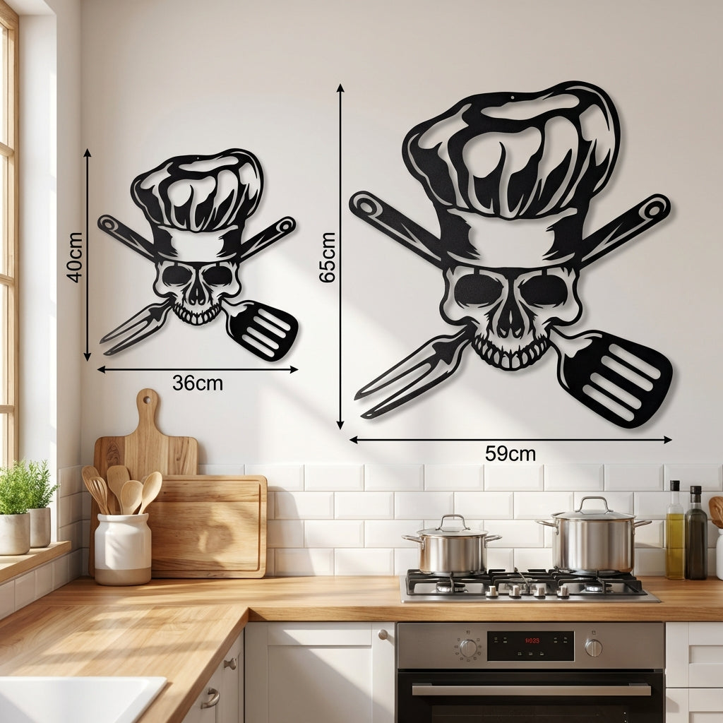 Metal Chef Skull Wall Art – Black Kitchen Wall Decor | Modern Loft Style