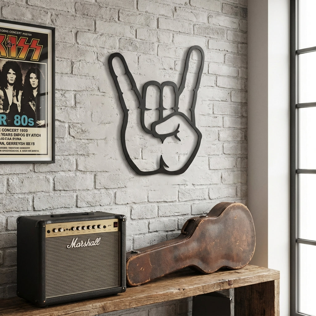 Rock Hand Metal Wall Art – Laser Cut "Hell Yea" Sign