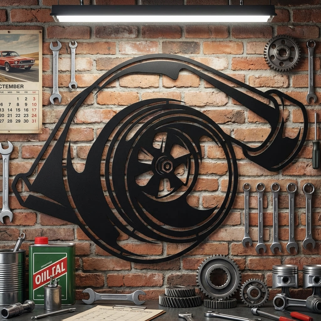 Turbo Metal Wall Art – Automotive Garage Decor