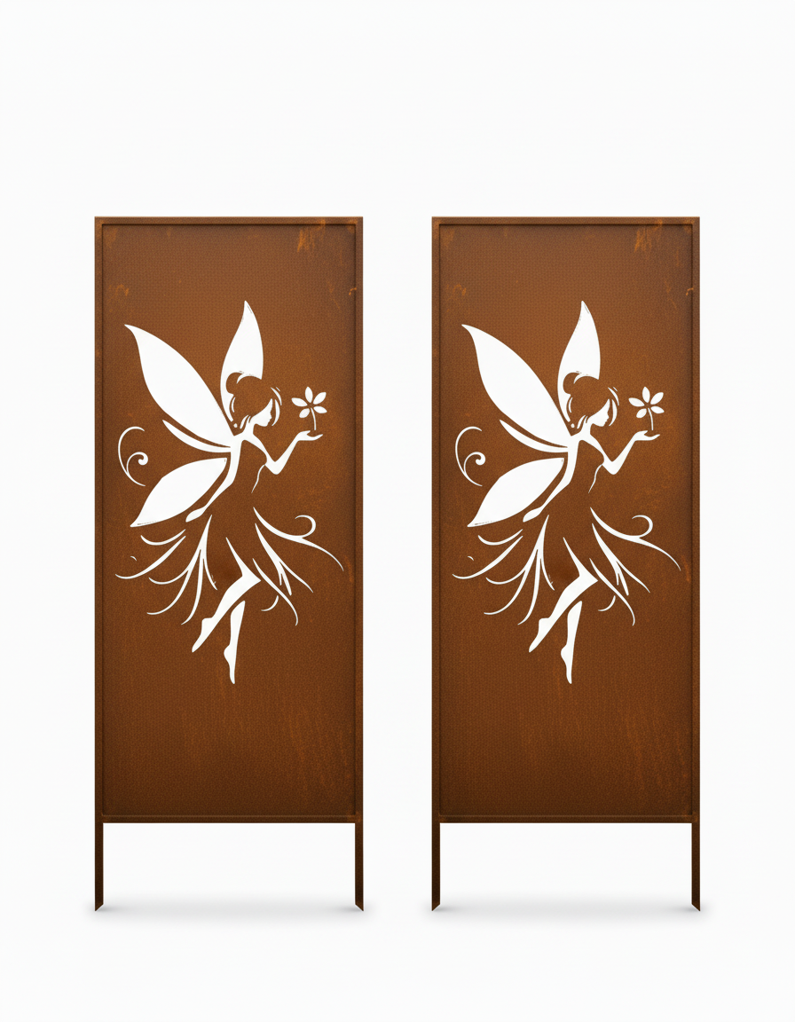 Rusty Steel Fairy Garden Screen – Decorative Metal Privacy Panel for Outdoor & Patio Corten Effect