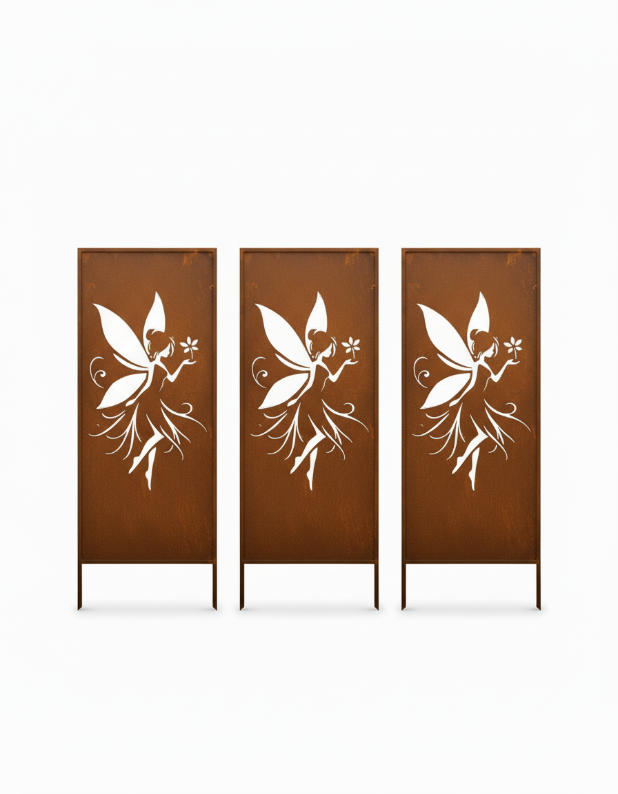 Rusty Steel Fairy Garden Screen – Decorative Metal Privacy Panel for Outdoor & Patio Corten Effect