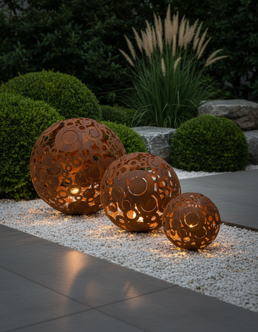 Sphère Décorative en Métal, Infini ajouré, Ornement de Jardin Rustique Loft