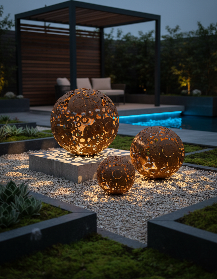 Sphère Décorative en Métal, Infini ajouré, Ornement de Jardin Rustique Loft