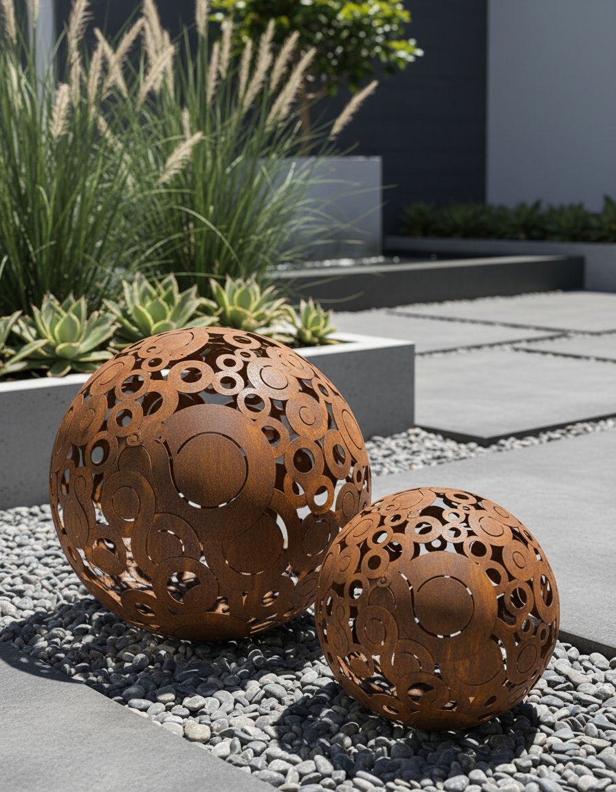 Sphère Décorative en Métal, Infini ajouré, Ornement de Jardin Rustique Loft
