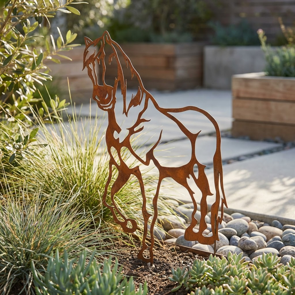 Various Corten Steel Horse Sculptures - Rustic Garden Art