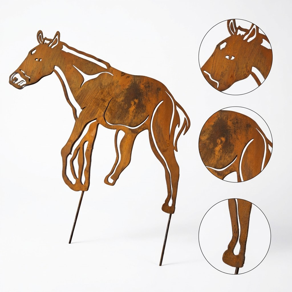 Various Corten Steel Horse Sculptures - Rustic Garden Art