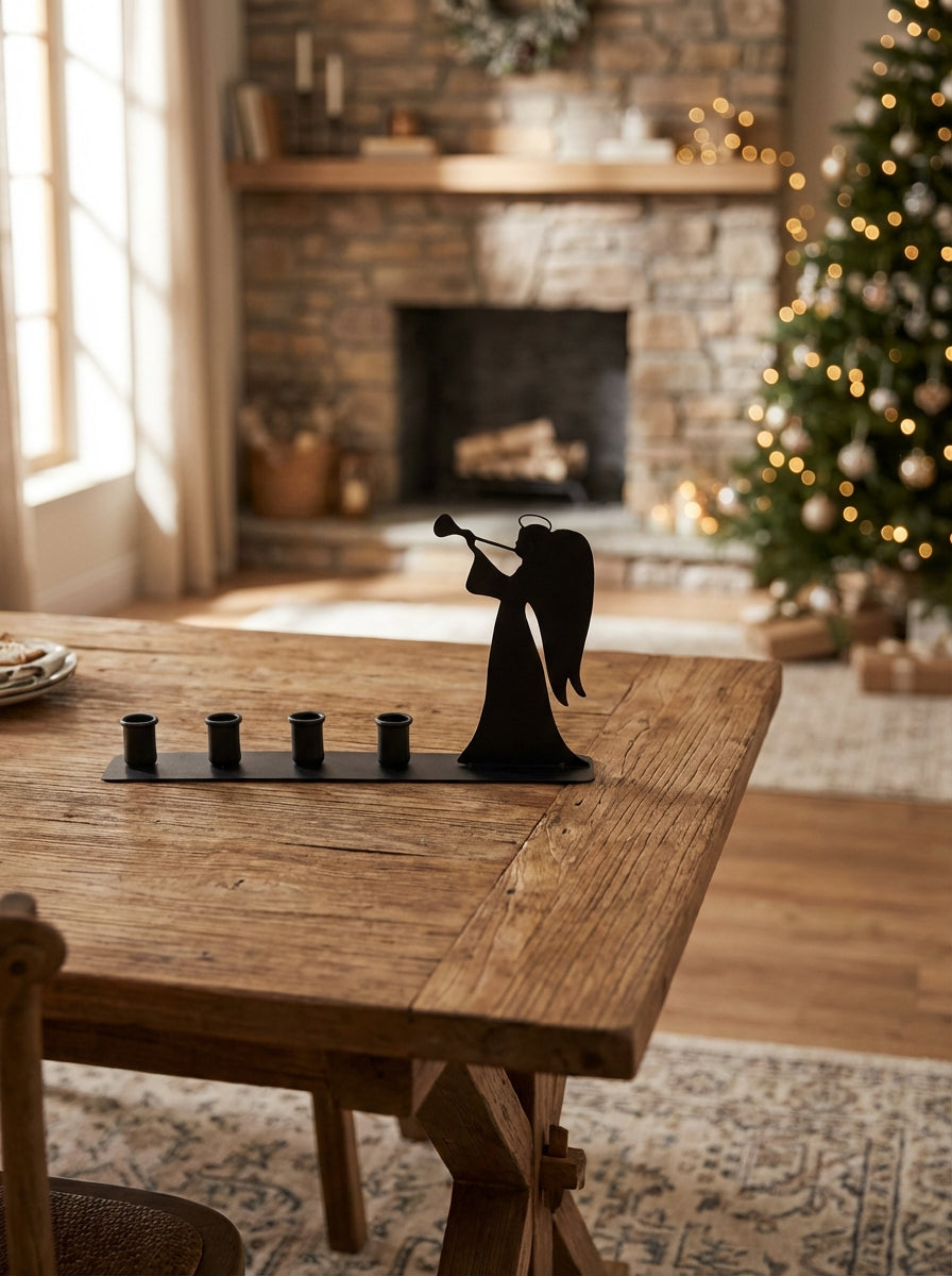 Advent Candle Holder 50 cm – Black Metal Angel Decoration for 4 Candles