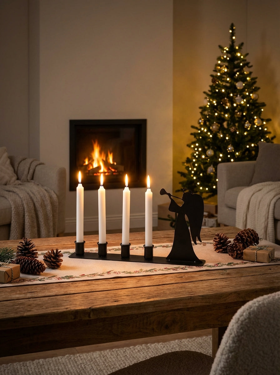 Advent Candle Holder 50 cm – Black Metal Angel Decoration for 4 Candles