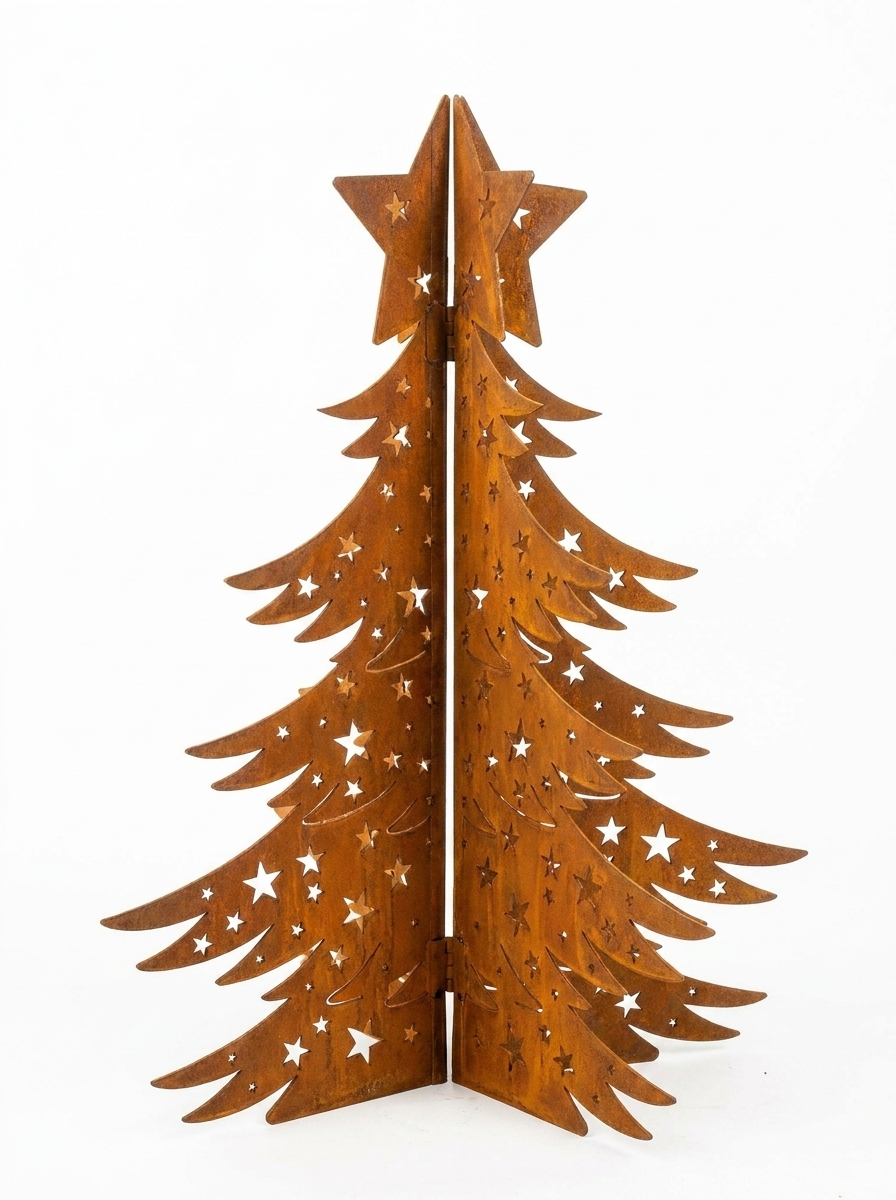 3D Natural Rust Steel Christmas Tree – Foldable Metal Holiday Decor