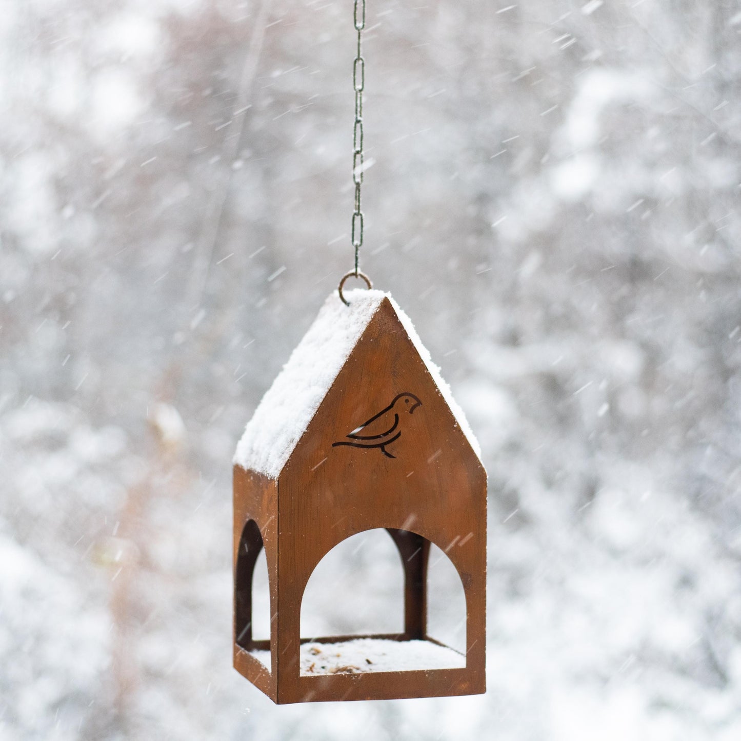 Handmade Rustic Steel Bird Feeder - Natural Rust Finish, Garden Decor