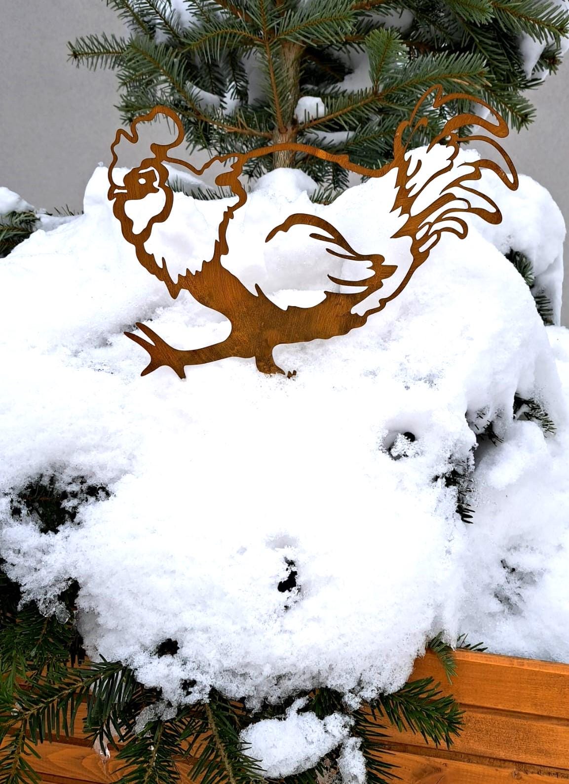 Rustic Metal Chicken Garden Stake - Handmade Rusted Decor