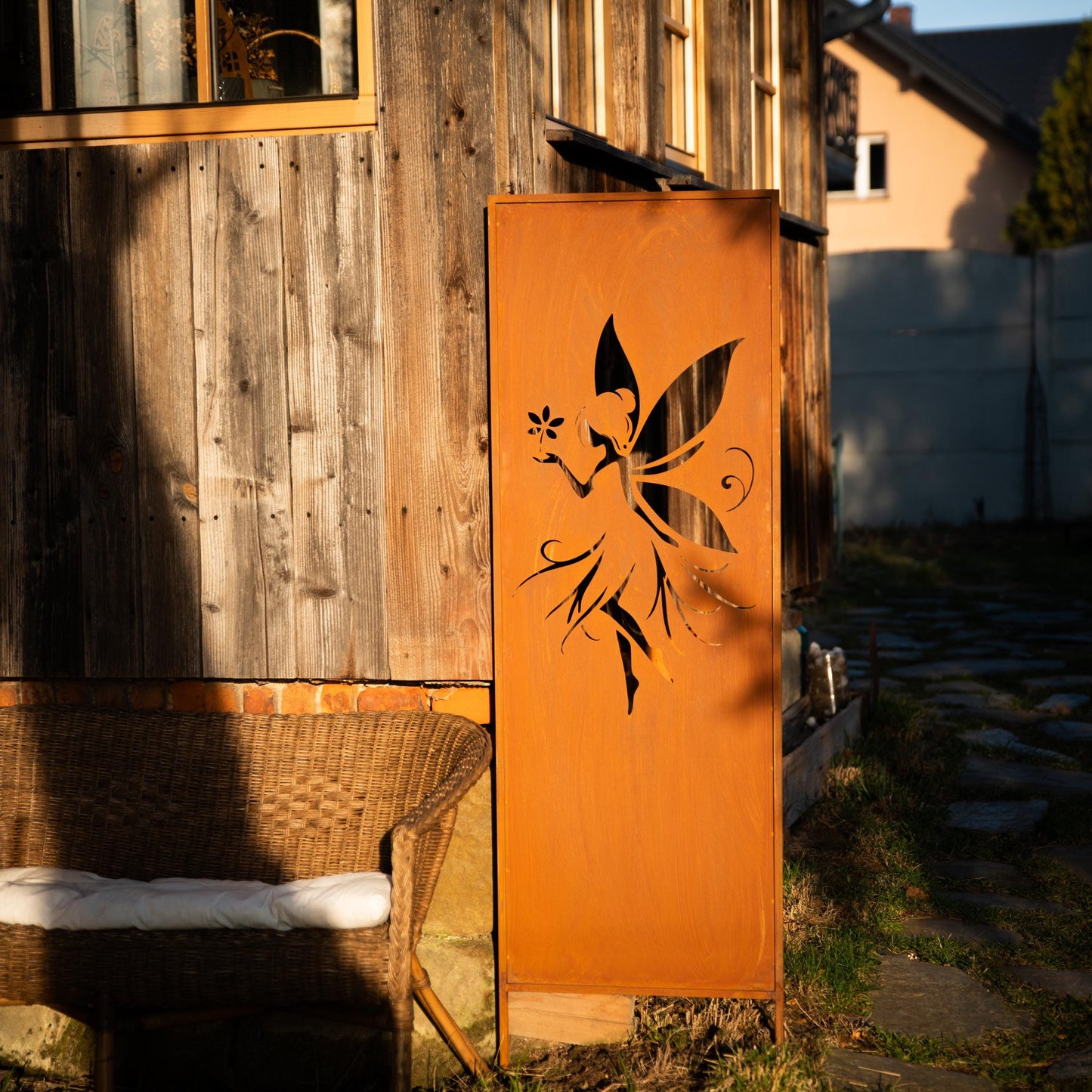 Rusty Steel Fairy Garden Screen – Decorative Metal Privacy Panel for Outdoor & Patio Corten Effect
