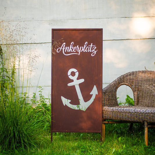 Rustic Metal Garden Screen – Corten Effect Steel Privacy Panel with Anchor