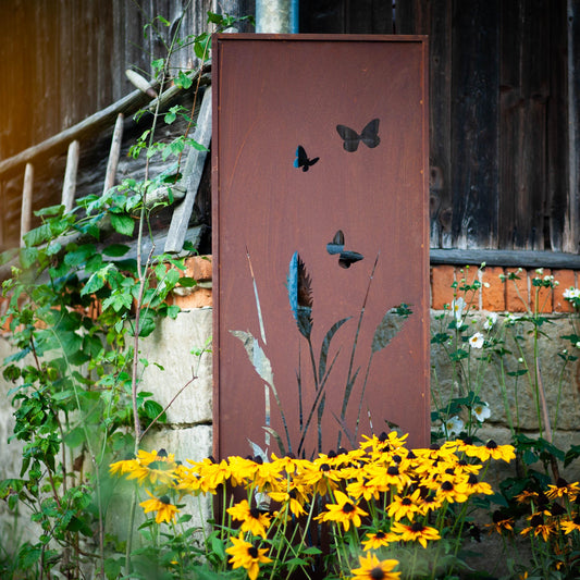 Rustic Metal Garden Screen – Corten Effect Steel Privacy Panel with Wildflower Meadow