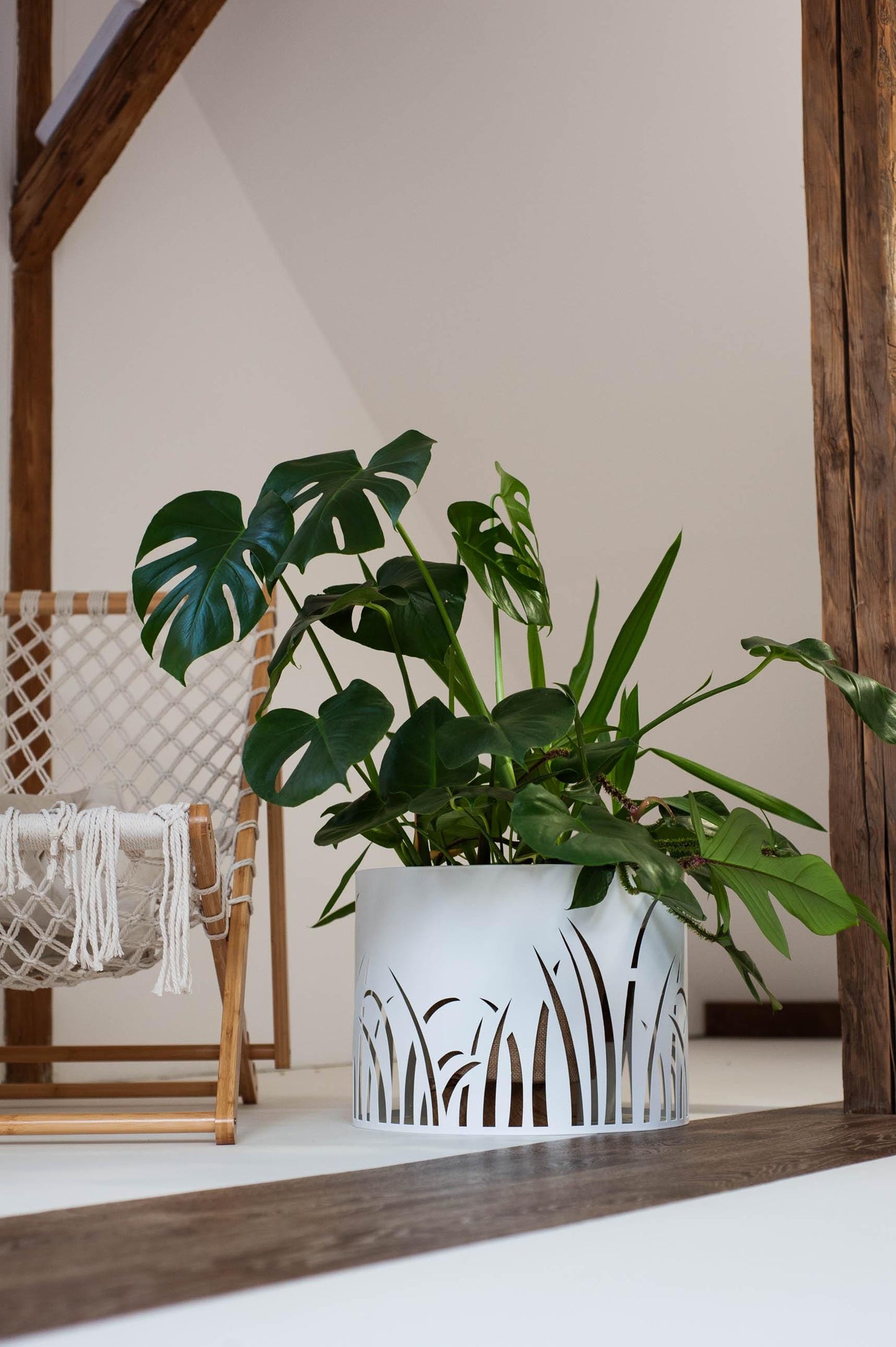 Steel Planter Cover with Grass Motif