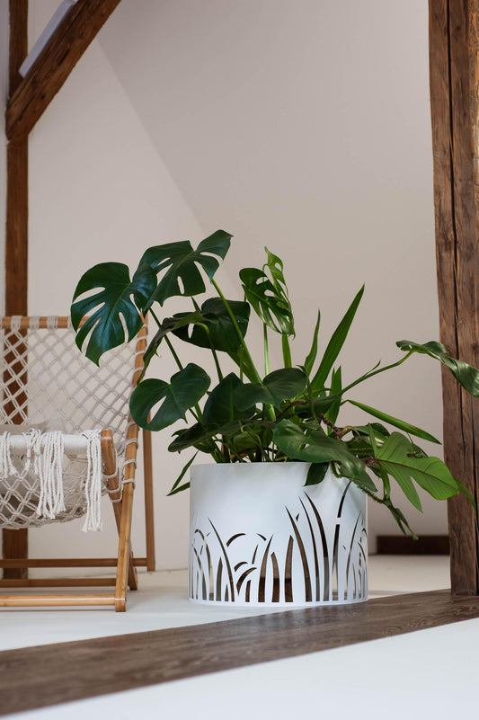 Steel Planter Cover with Grass Motif