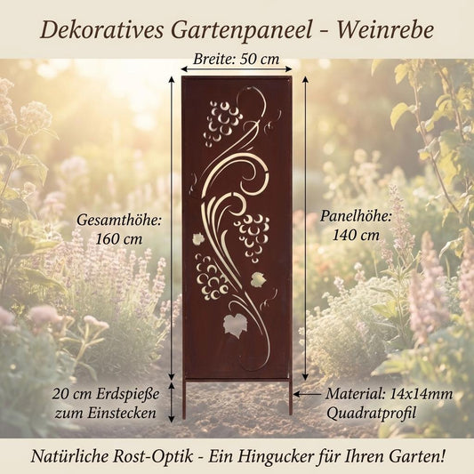 Rustic Metal Garden Screen – Corten Effect Steel Privacy Panel with Vine Cutouts