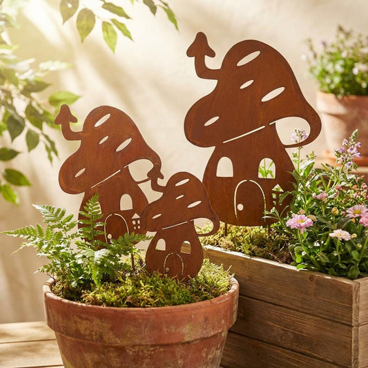 Rustic Metal Mushroom Garden Stake – Corten Steel Outdoor Decor
