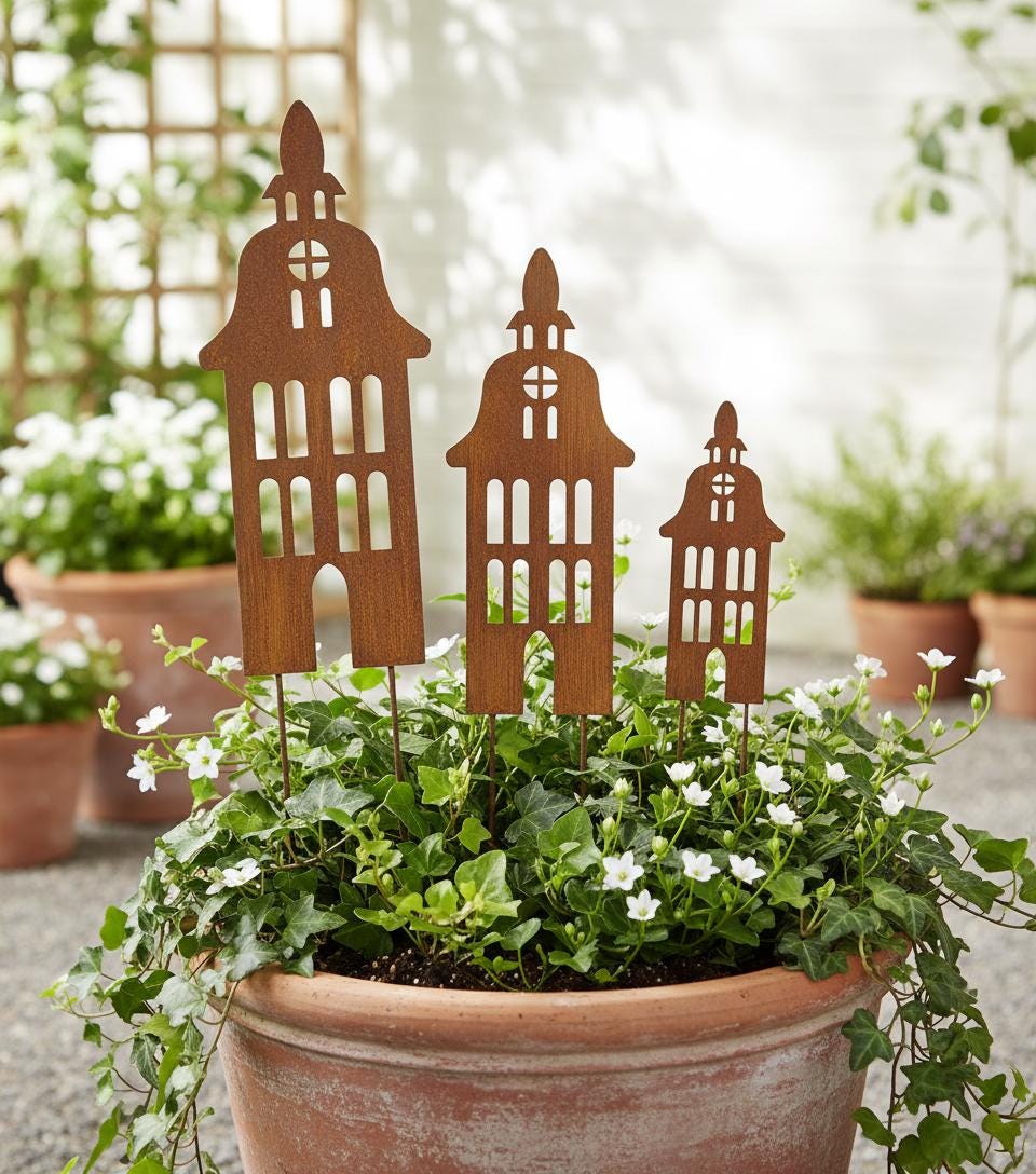 Rustic Metal House Garden Decor – Rusty Steel Bell Tower