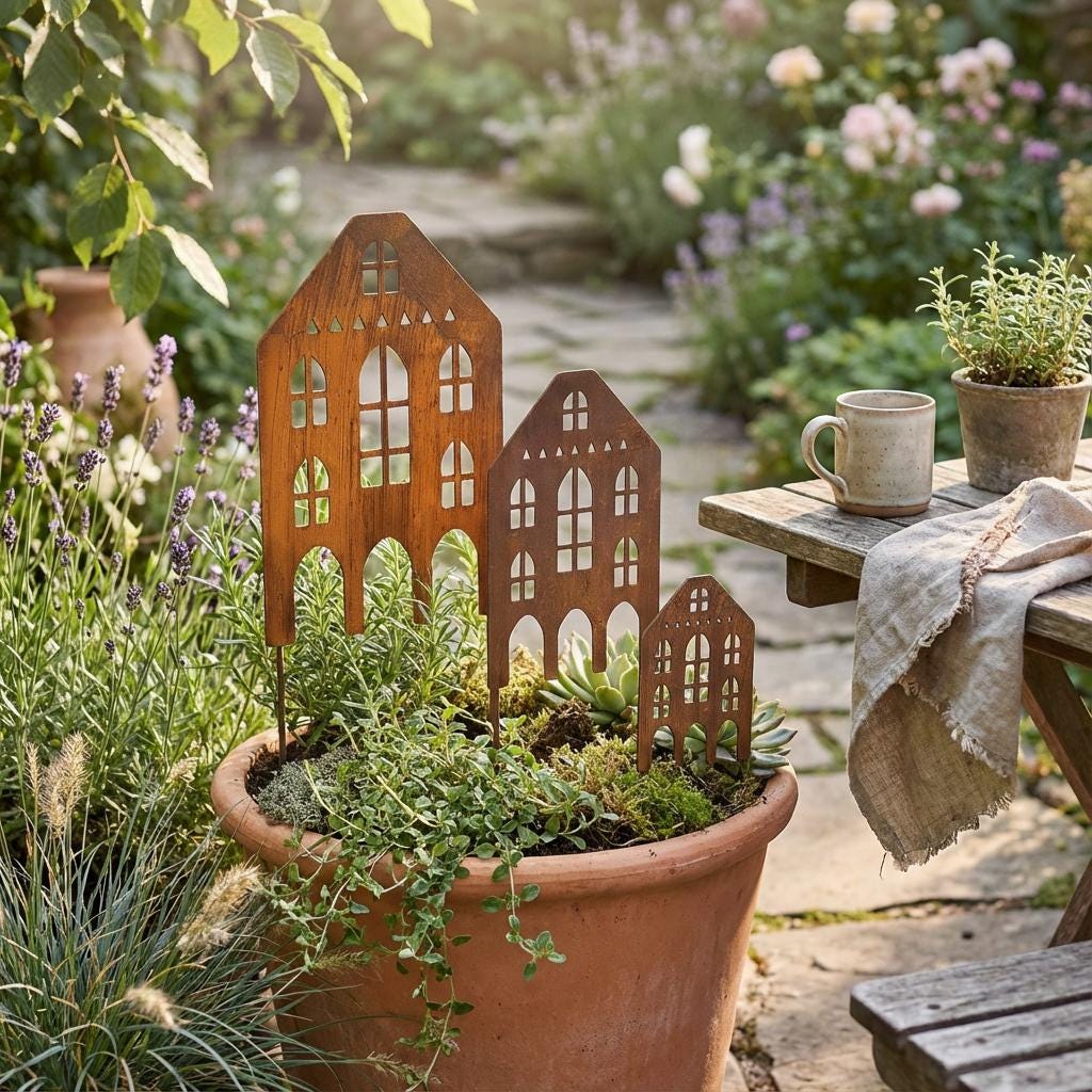 Décoration de jardin rustique en métal, sculpture en acier résistant aux intempéries