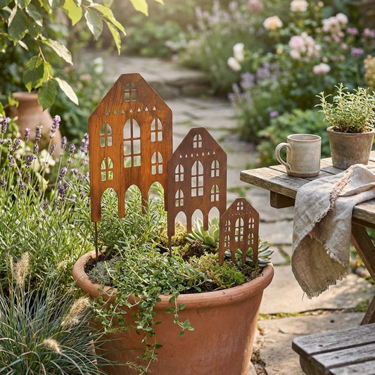 Rustic Metal House Garden Decor, Weatherproof Steel Sculpture