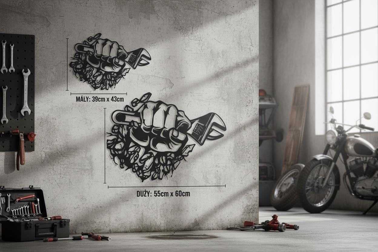 Black Metal Fist with Wrench Wall Art – Industrial Steel Sculpture