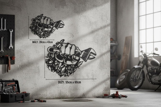 Black Metal Fist with Wrench Wall Art – Industrial Steel Sculpture