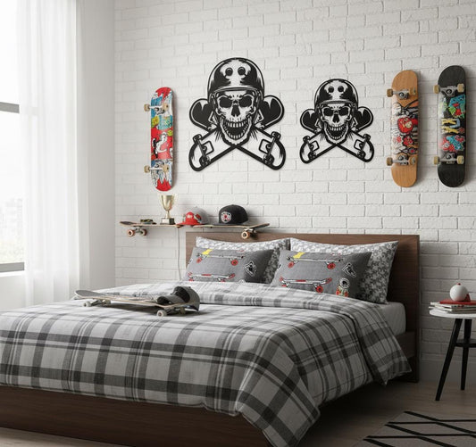 Skull Skater Wall Art – Powder-Coated Steel Skate Decor